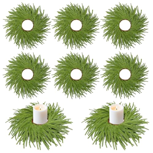 6 Pcs Christmas Candle Ring Wreaths, 12in Mini Wreaths Artificial