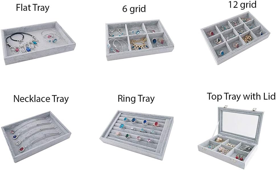 Extremely Elegant Multi Functional Jewelry Organizer Premium Quality Velvet Stackable Space Saving 12 Grids Removable Tray