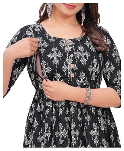 Image of Women Feeding Kurti for Women Cotton Maternity Kurta with Nursing Zip for Pre & Post Pregnancy