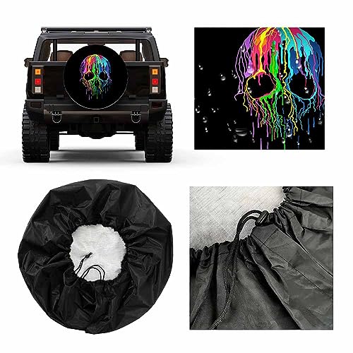 Image of Skull Colors Splats Spare Tire Cover Art Rainbow Skeleton Punk Fashion Hippie Weatherproof Universal Wheel Protectors Camper Tire Covers for Trailer Rv Travel(17 inch)