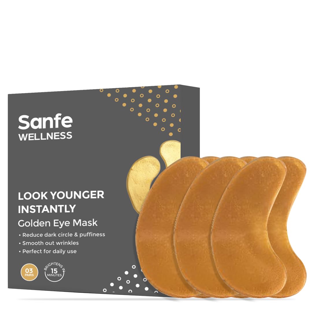 Sanfe Golden Eye Mask | 15 min treatment | Reduces dark circle, puffiness, wrinkles | Brighten, look younger | 3 Pairs, For men & women