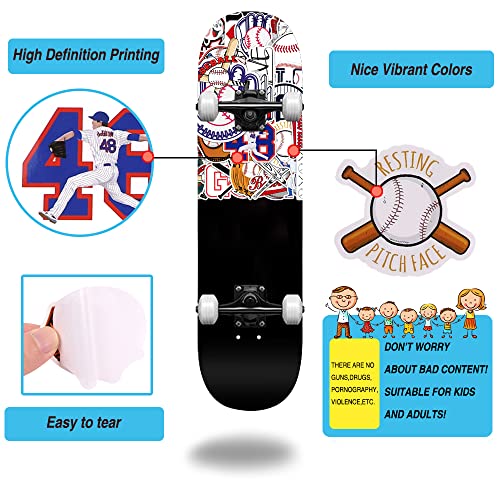 Joicee 50Pcs Baseball Stickers，Waterproof Vinyl Baseball Tattoos For Kids Teens Boys Adults, Sports Decals For Snowboard Laptop Water Bottles Hydro Flasks Phone Guitar Skateboard Computer #TOP4