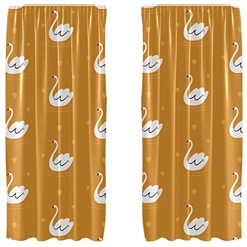 Lot de 2 rideaux cygne blanc fond jaune 140x213 cm pour salon