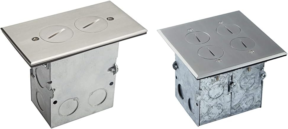 Enerlites Stainless Steel Screw Cap Weather Resistant Floor Box Kit with 1-Gang 20A Duplex Receptacle and 2-Gang 20A Duplex Receptacle