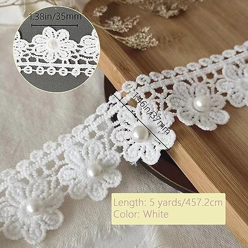 XCSJ 5 Yards 3 cm Width Daisy Lace Trim Ribbon Flower Lace Edge Trim Ribbon Daisy Applique Sewing Dressmaking Edging Trimmings for Clothes Wedding Bridal Dress - Image 2