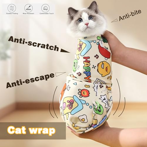 Image of 27.5 in Cat Grooming Wrap for Cutting Nails：Self-Adhesive Grooming Cloth, Cat Restraint Wrap for Trimming, Feeding Medication, and Tooth Brushing（27.5in*27.5in