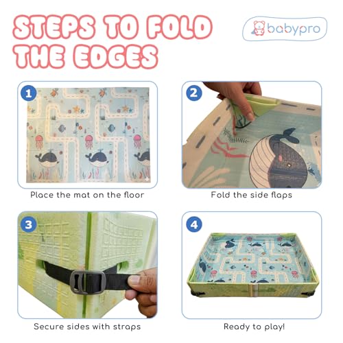 Image of BabyPro 5mm Reversible Baby Playmat, 6 x 5 ft Foldable Mat, Play Trails | Waterproof, BPA-Free XPE Foam, Non-Toxic Bounce-Back Cushion, XL