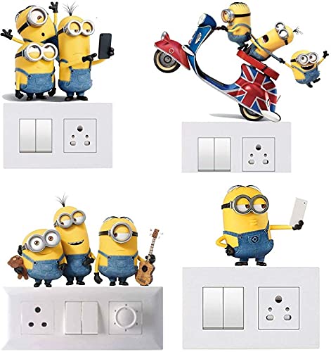 Sticker Cart™ Selfie & Scooter Minions Art Switch Penal Sticker for Your Home Switch Boards (Pack of 4) Desg_02