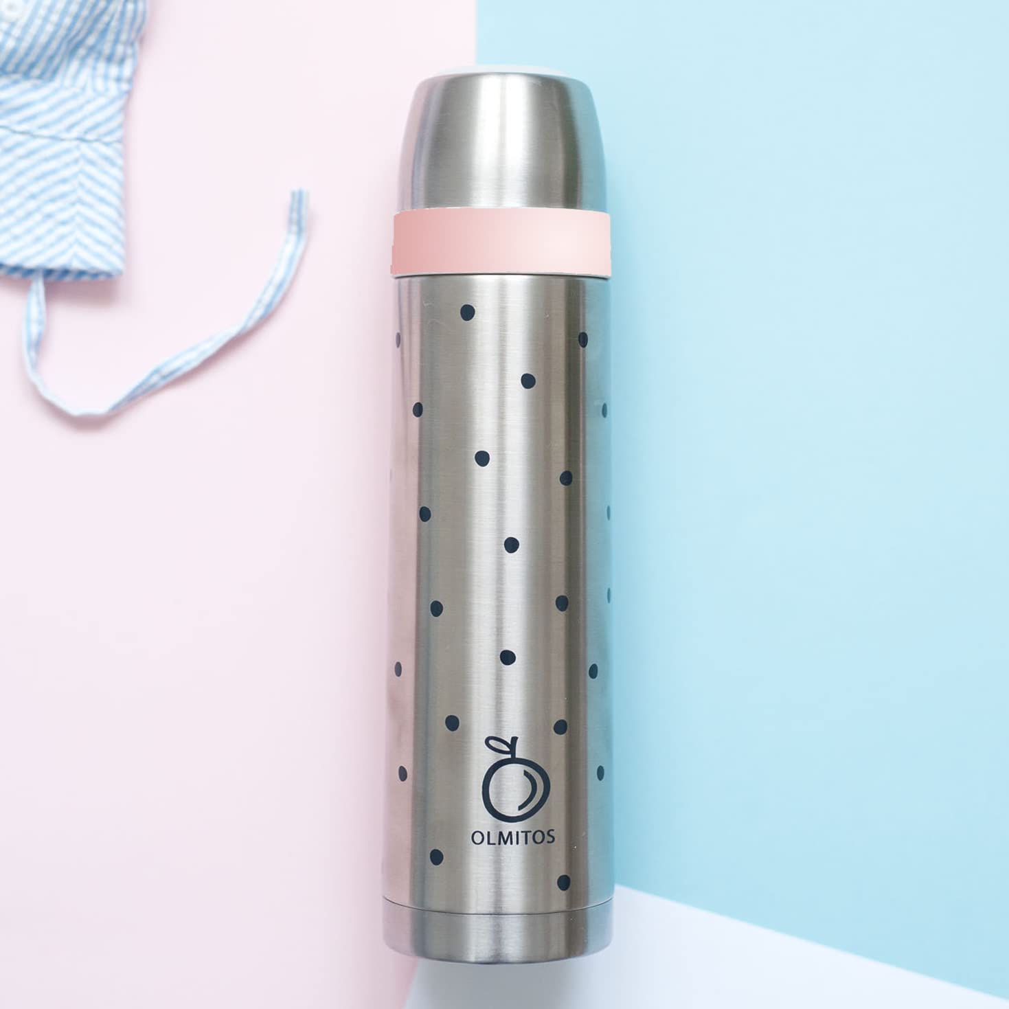 Olmitos Termo Para Liquidos Dots Rosa De Olmitos- Apto Para Bebidas Calientes Y Frías- Cierre Hermético- Sistema De Apertura Presionando Un Botón, color Rosa, 500 ml