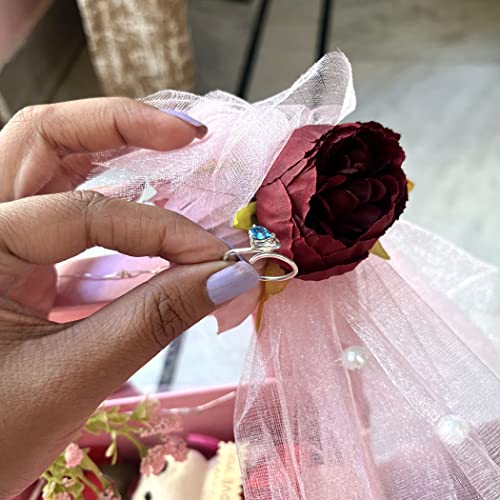 Solitaire Stacking Rings | 4X6 Mm Pear Blue Topaz Gemstone Ring | Statement Rings For Woman & Girls | Mother's Day Special Gift | 925 Sterling Silver Ring Band (14K Yellow Gold, 7) #TOP5