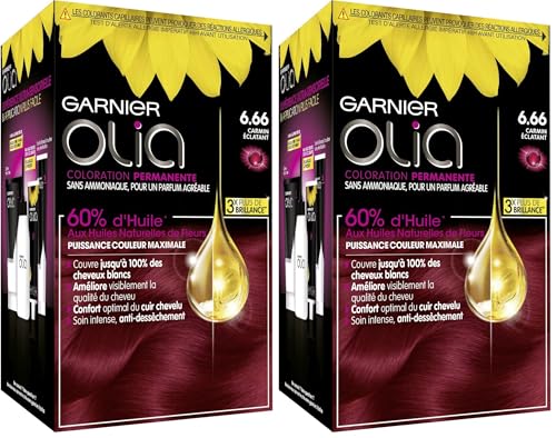Garnier Coloration Permanente - Sans Ammoniaque - Aux Huiles Naturelles de Fleurs - Carmin...