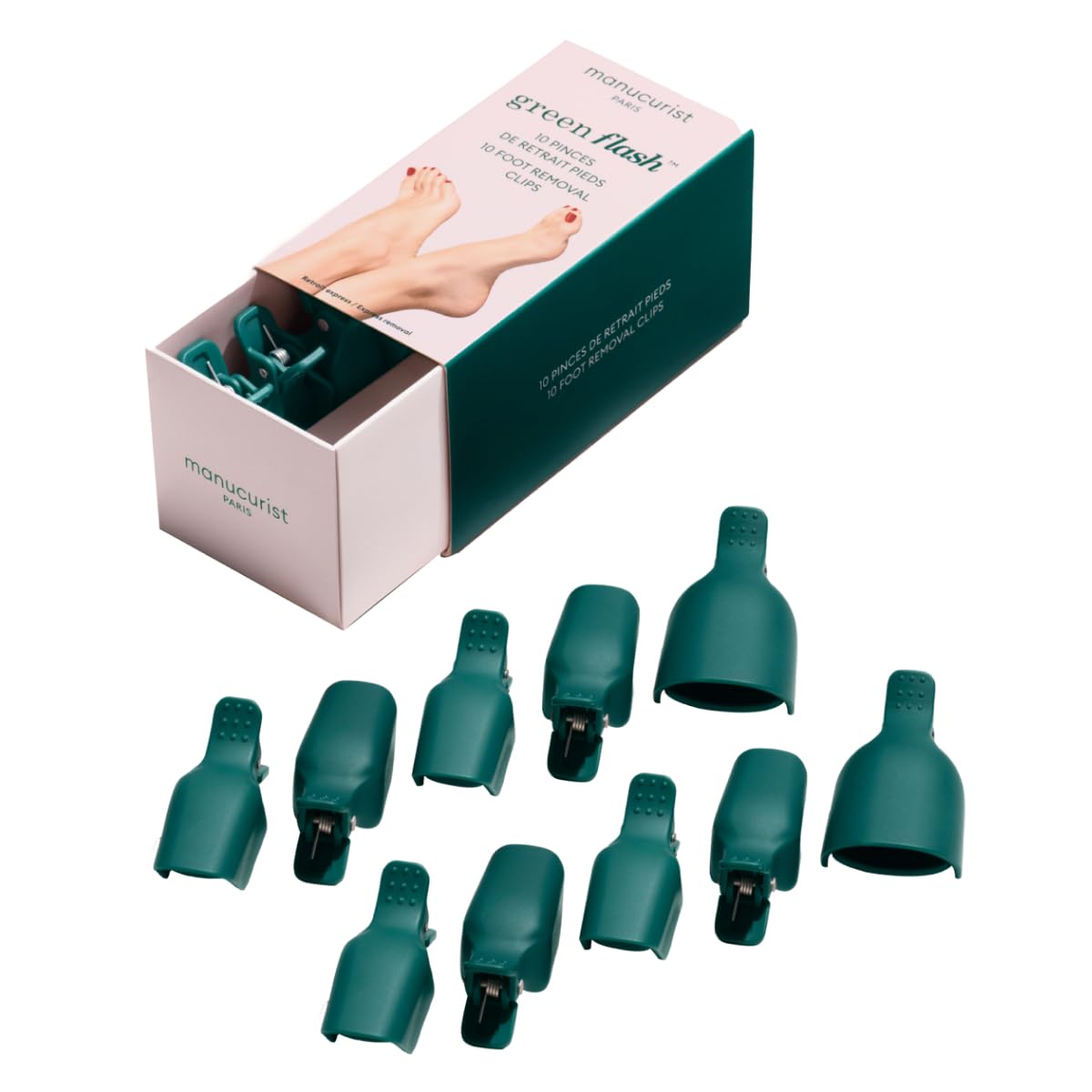 Manucurist - 10 Pinces de Retrait Pieds - Accessoire pour Retirer le Vernis Semi Permanent des Pieds - Retrait Doux Sans Acétone ni Ponçage - Réutilisables à vie