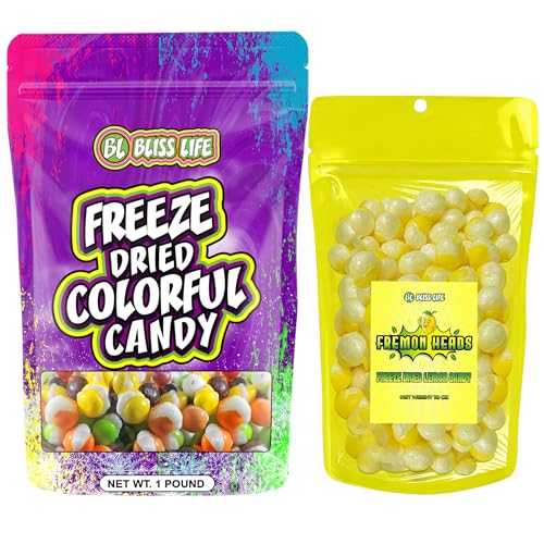 Bliss Life Freeze Dried Candy Bundle – Fremon Heads (10 oz) & Colorful Candy (16 oz / 1 lb) – ASMR, TikTok Challenge, Sour & Sweet Fusion, Freeze Dried Sour Candy, Unique Novelty, Trendy Snack