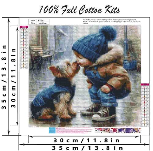 Image of Boy Stamped Cross Stitch Kits for Adults Beginner,Dog Counted Cross Stitch Kits Printed Stitching Cute Patterns Dimensions Needlepoint Art Crafts Embroidery Kits for Adults Beginners (13.7x13.7 inch)