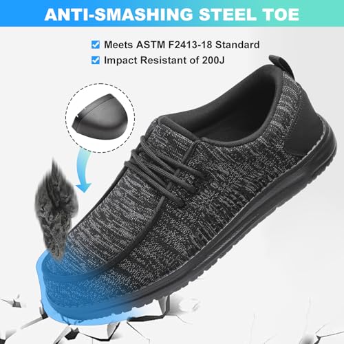 Image of VikoViren Slip On Steel Toe Shoes Men Loafers Safety Work Sneakers | Non Slip, Puncture Proof, Lightweight, Comfortable, Breathable, Indestructible Loafers Construction Shoes, Tennis, Casual
