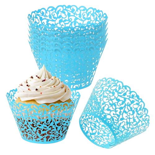 PATIKIL Cupcake Wrappers Paper, 50 Pack Baking Cups Standard Vine Decoration for Anniversary Birthday Weddings and Parties, Blue by PATIKIL - Used condition - US$12.89