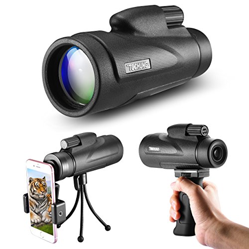 Fun Sponsor Telescopio Monocular 12x50 HD, Telescopio Zoom Óptico Prism-con Correa de Mano / Trípode y Adaptadores de Teléfono Celular para Turismo Caza Senderismo Viajes, la Observación de Aves