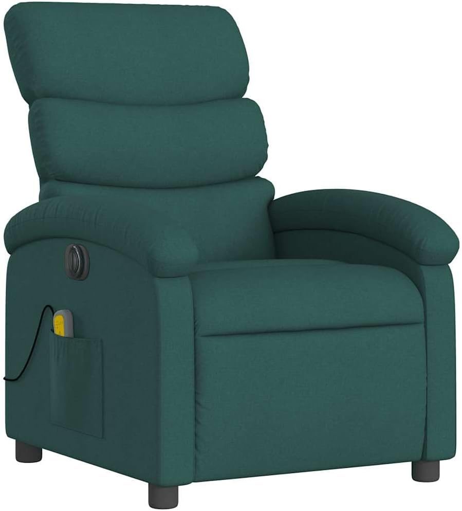vidaXL Electric Massage Recliner Chair - Dark Green Wingback Armchair with Vibration Massage, Side Pocket, and Sturdy Frame for Living Room