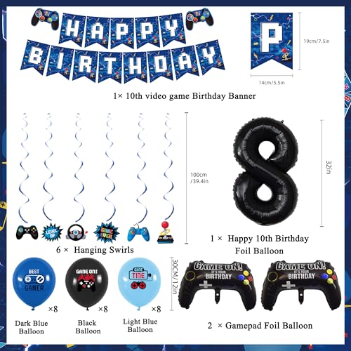 Image of Vlipoeasn Blue 8th Birthday Decorations for Boys, Video Game Level 8 Banner Backdrop Hanging Swirls for 8th Birthday Party, Gamer 8 Years Old Party Supplies