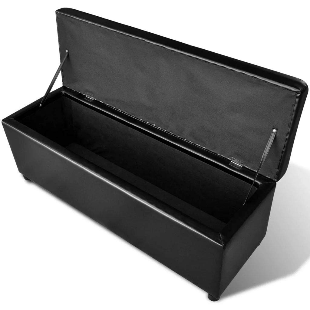 Baul, Banco, Puff de Almacenaje, Arcon Elevable, Acabado en Simil Piel Color Negro, Medidas:118 x 46 x 75 cm