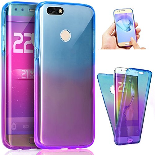 Huawei P9 Lite Mini Case,PHEZEN Shockproof 360 Front and Back Full Body Protection Flexible TPU Bumper Case Anti-Scratch Protective Case for Huawei P9 Lite Mini, Gradient Blue Purple
