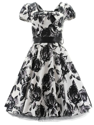 H&R London Robe Big Black Roses 6655 - Blanc - X-Small