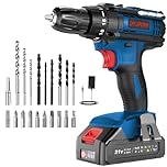 DYJPOW Trapano Avvitatore Batteria 21V, Avvitatore a Batteria con Batterie da 2.0Ah, 42N.m di Coppia, 2 Velocità, 18+1 Coppia, 22 Accessori, Luce a LED, Per il fai da te, in Casa e Giardino, Blu