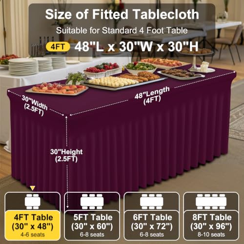Image of Smiry Spandex Elastic Fitted Table Cloth Skirt for 4FT Rectangle Table | Stretch Washable Table Cloth, Banquet Table Cover for Wedding, Party, Indoor & Trade Shows, (Jujube Red, 48Lx30Wx30H)