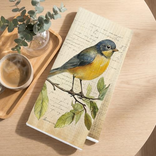 Image of 3 Pcs Vintage Birds Kitchen Towels, Vintage Artistic Decorative Absorbent Microfiber Dish Cloth Tea Towel, Durable Hand Towels for Farmhouse Home Bathroom, Bird Lover Gifts