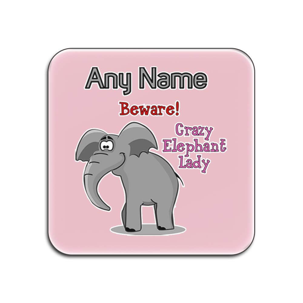 Sous-verres Crazy Elephant Lady carré blanc rose brillant x4