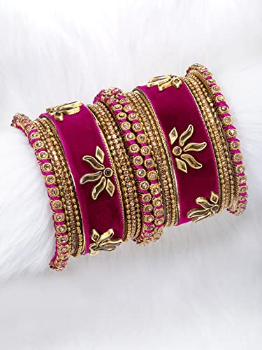 Aheli Matching Floral Velvet Silk Thread Chuda Chura Bangle Set Indian Traditional Bridal Fashion Jewelry For Women Girls (Size - 2.6) #TOP2
