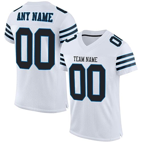 Generic Custom Practice White and Black Neon Blue Football Jersey Uniform, Styled Personalize Name and Number, Fans Gift for Men Women Youth