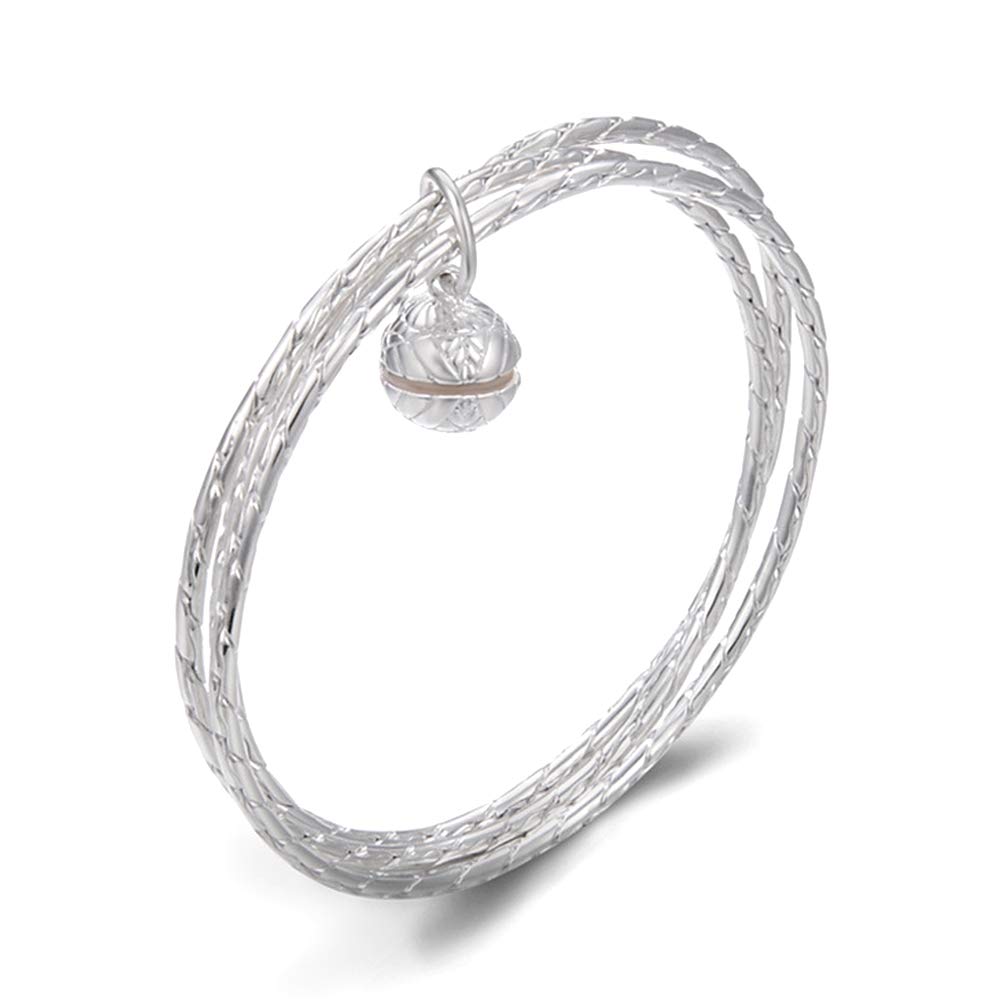 AKT Pulsera de Plata Bangle y Brazalete de Plata de Ley con 3 Aberturas y Campana para Mujer, 24g 990 Plata, Diámetro Interior 58.3 Mm