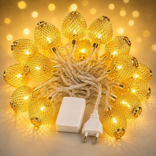 Image of MIRADH 14 Golden Apple Shape Led Lantern 16ft Star Fairy Lights Diwali Christmasdiwali Lighting for Home Decoration Lights for Garden,Home,Party,Bedroom (Warm White- Star Shape)