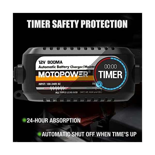 MOTOPOWER MP00205C 12V 800mA Cargador/mantenedor de baterías moto Completamente automático - Imagen 5