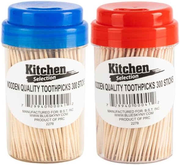 Toothpicks in Dispenser Bottles, 7200-Count Bulk Case, 24 Packs x 300 Wooden Toothpicks, Smooth Finish, Easy-Pour Caps for Home, Restaurant and Office