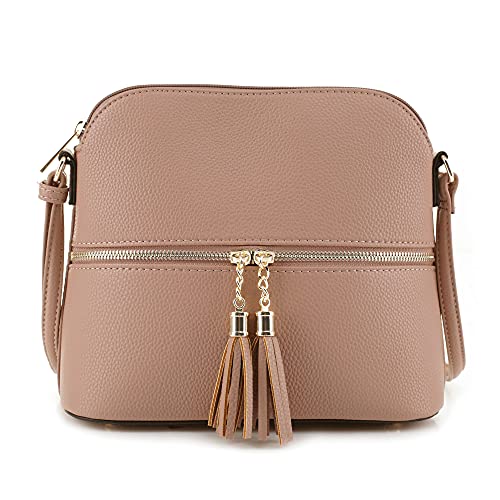 Image of SG SUGU Lunar Lightweight Medium Dome Crossbody Bag Shoulder Bag with Tassel | Zipper Pocket | Adjustable Strap
