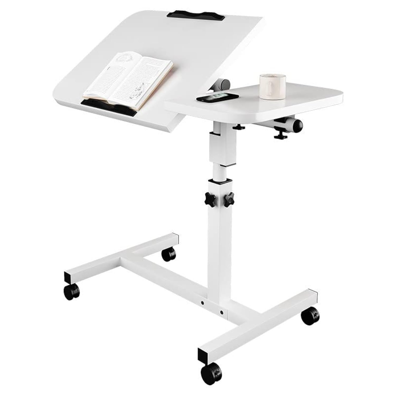 60 * 40cm Lifting and Rotating Laptop Desk for Home and Office, Movable Bedside Stand with Rollers, Adjustable Computer Stand, Coffee Table (White)