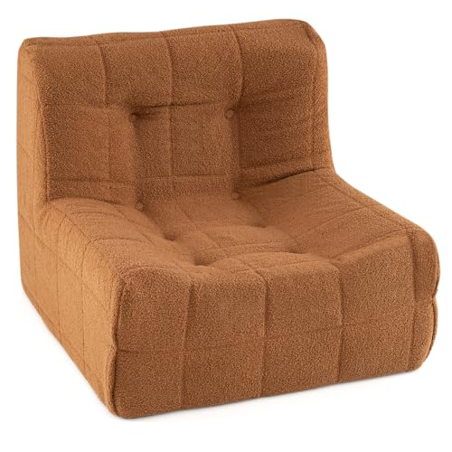 COSTWAY Puff Salon con Relleno Incluido, Sofá de Suelo de Esponja Integrada con Respaldo Ergonómico, Base Antideslizante y Funda de Tejido Suave, Sofá Perezoso Individual para Dormitorio (Marrón)