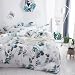 Floral Cottton Duvet Cover Queen, 100% Cotton Aqua Botanical Leaves Printed White Bedding Duvet Cover with Zipper Closure, Ultra Soft Cotton Bedding (3Pcs, Queen Size)