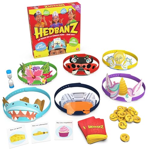 Spin Master Games Hedbanz Juego de Mesa Adivinar Familiar +7 Años | Juego de adivinar Hedbanz para 2-6 jugadores con diademas y cartas. Diversión familiar desde 7 años.