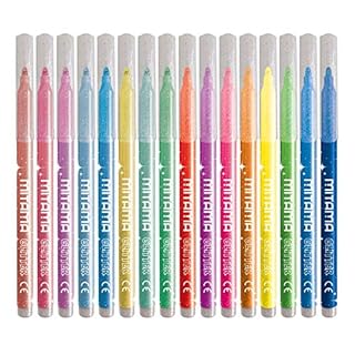 Mitama PENNARELLI Glitter TRIANGOLARI, Punta FINE, 8 Pastel + 8 Brillanti in Pet Box da 16 Pezzi