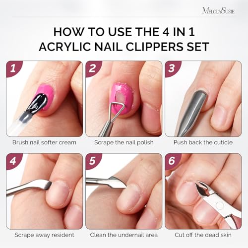 Image of MelodySusie 4 in 1 Stainless Steel Acrylic Nail Tool Kit, Black | Fake Nails Tips Cutter, Cuticle Trimmer,Cuticle Pusher, Nail Polish Scraper, Pedicure Manicure Tools for Home Salon