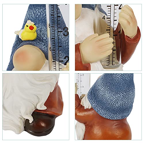 Forup Resin Gnome Rain Gauges, Resin Gnome Garden Statue With A Plastic Rain Gauge, Hand Painted Gnome Sculpture Water Gauge For Rain #TOP2