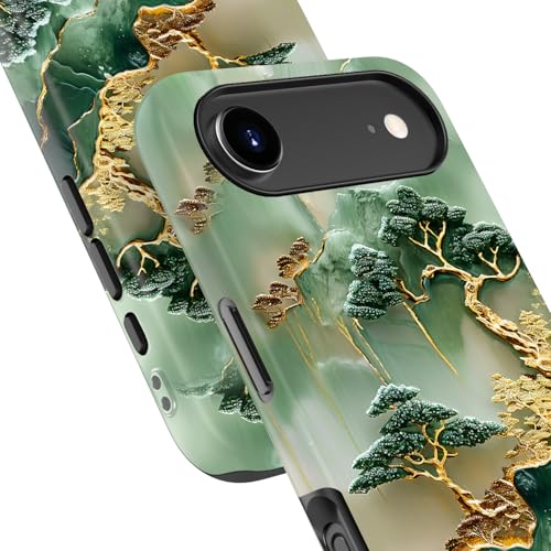 Image of Goodon for iPhone Air Case Cute - Wireless Charging Compatible - Dual-Layer Hard Shell + Silicone Cover - Protective Phone Case with Trendy Designs for Women - Gold Inlaid Jade Carving