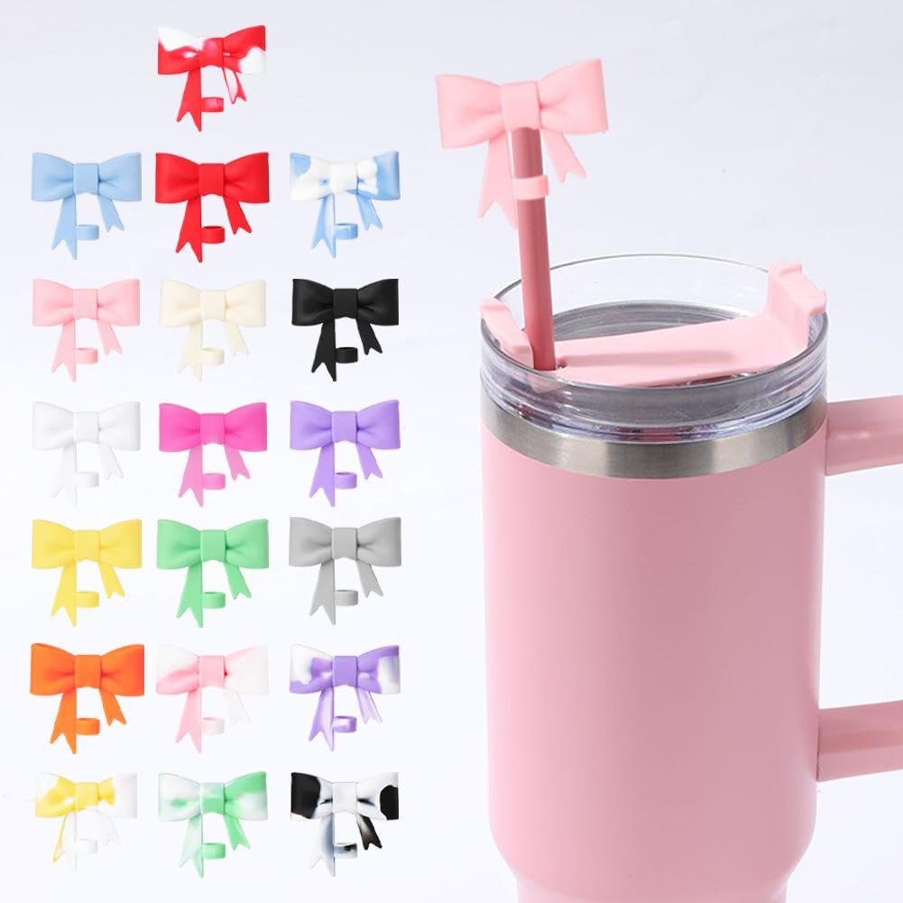 Copertura Per Cannuccia Stanley Rosa Con Fiocco, In Silicone, Adatta Per Tazze 30oz E 40oz, Antipolvere E Carina