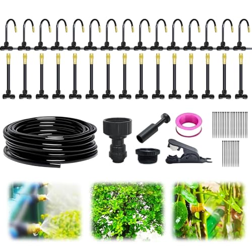 灌漑システムキット、360°湾曲ガーデン自動灌漑システム、調整可能なノズル、温室、芝生、屋外植物用(15M)
