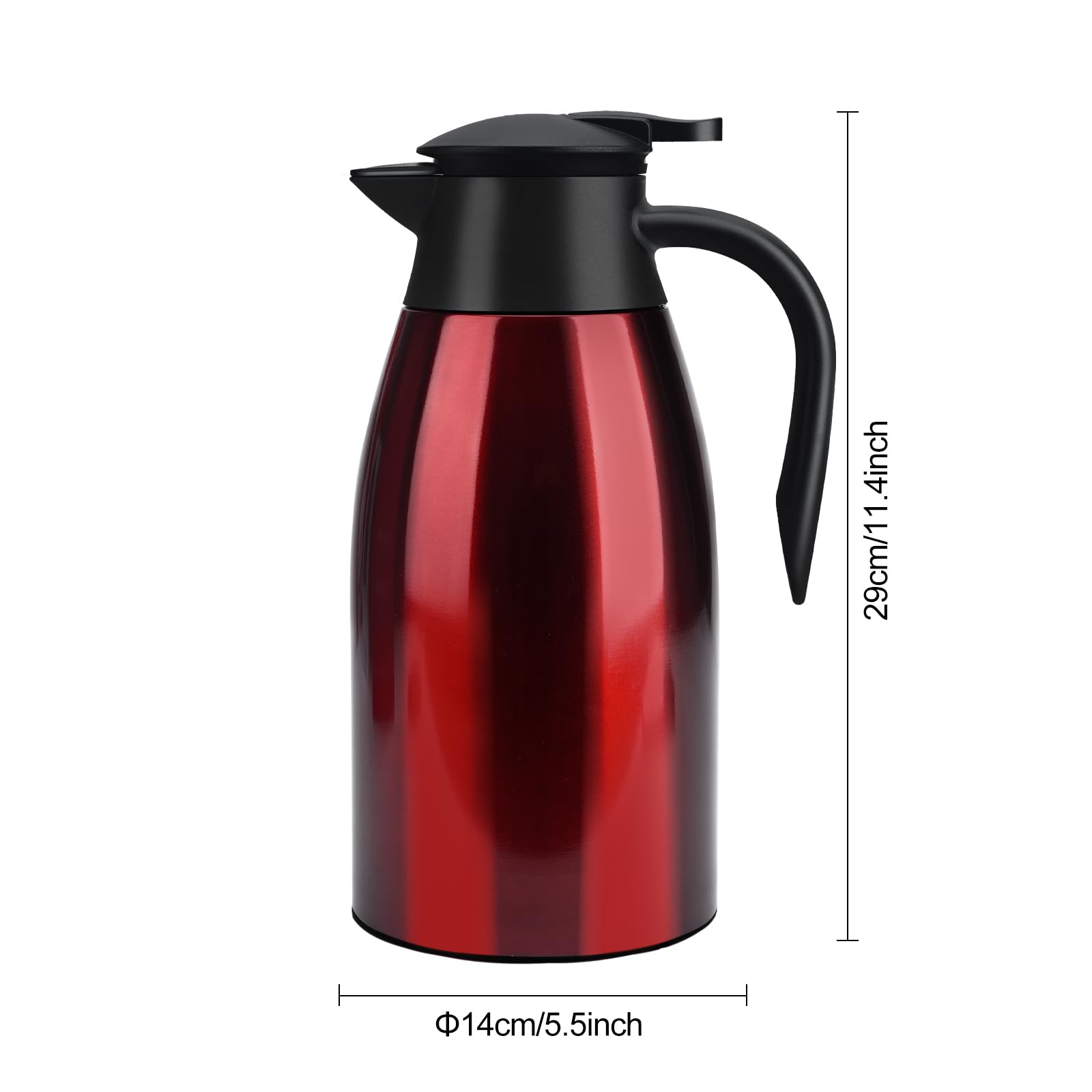 Caraffa Termica 2 litri in Acciaio Inox, Thermos Caffe, Teiera termica, Thermos a Doppia Parete, Isolata Sotto Vuoto, con Coperchio a Pressione per tè/Acqua Brocca Conservazione a Freddo o Caldo