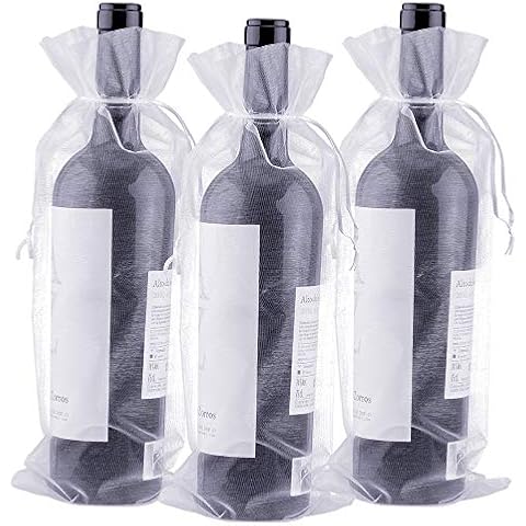 jijAcraft 30 PCS Organza Wine Bags, 37 x 14 cm Organza Bottle Gift Bags with Drawstring for Party Favours (White) Cover