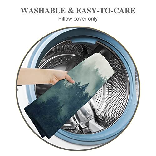 Foggy Forest Body Pillow Cover Green Fog Misty Fir Hipster Vintage Nature Parks Pine Mist Wood Cloud Tree Long Pillow Case Protector With Zipper Soft Large Pillow Cases Covers For Bed,Couch 20"X54" #TOP6